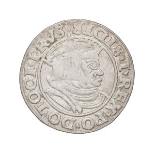 Prussian grosz, Sigismund I the Old (King of Poland; 1506–1548). Obverse: Crowned male bust in