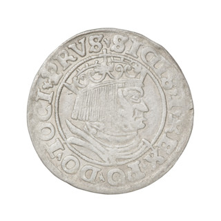 Prussian grosz, Sigismund I the Old (King of Poland; 1506–1548). Obverse: Crowned male bust in