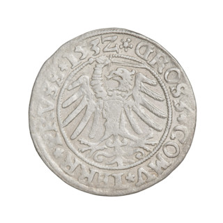 Prussian grosz, Sigismund I the Old (King of Poland; 1506–1548). Obverse: Crowned male bust in