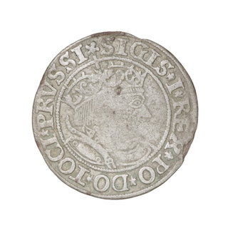 Prussian grosz, Sigismund I the Old (King of Poland; 1506–1548). Obverse: Crowned male bust in