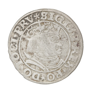 Prussian grosz, Sigismund I the Old (King of Poland; 1506–1548). Obverse: Crowned male bust in