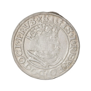 Prussian grosz, Sigismund I the Old (King of Poland; 1506–1548); silver coin, 1532, Torun, Poland.