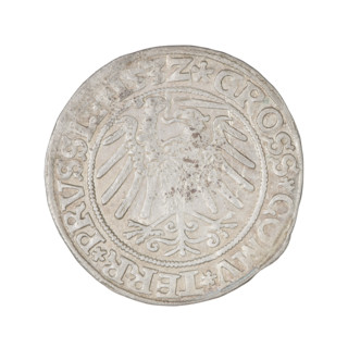 Prussian grosz, Sigismund I the Old (King of Poland; 1506–1548). Obverse: Crowned male bust in