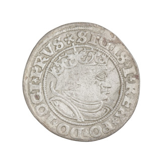 Prussian grosz, Sigismund I the Old (King of Poland; 1506–1548). Obverse: Crowned male bust in