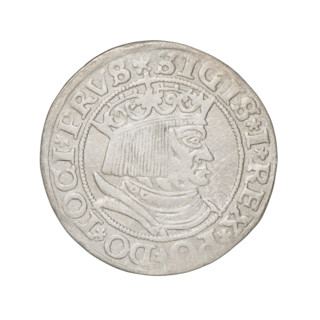 Prussian grosz, Sigismund I the Old (King of Poland; 1506–1548). Obverse: Crowned male bust in