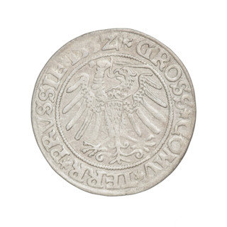 Prussian grosz, Sigismund I the Old (King of Poland; 1506–1548). Obverse: Crowned male bust in