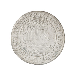 Prussian grosz, Sigismund I the Old (King of Poland; 1506–1548); obverse: crowned male bust in