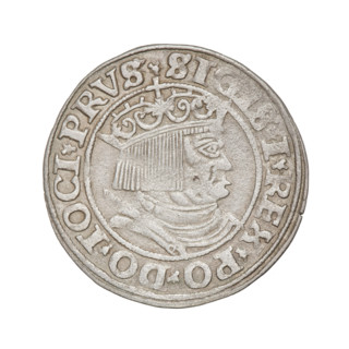 Prussian grosz, Sigismund I the Old (King of Poland; 1506–1548); obverse: crowned male bust in