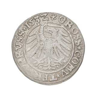 Prussian grosz, Sigismund I the Old (King of Poland; 1506–1548); obverse: crowned male bust in