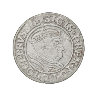 Prussian grosz, Sigismund I the Old (King of Poland; 1506–1548); silver coin, 1534. Obverse: