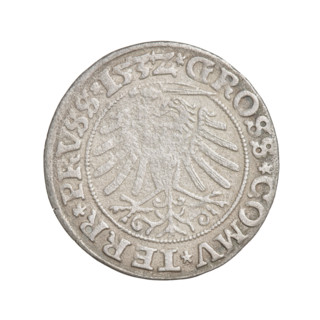 Prussian grosz, Sigismund I the Old (King of Poland; 1506–1548). Obverse: crowned male bust in
