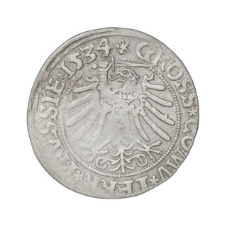 Prussian grosz, 1534. Obverse: Crowned male bust in profile turned to the right with rim