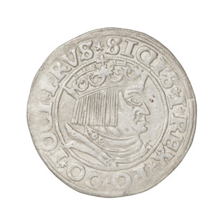 Prussian grosz, Sigismund I the Old (King of Poland; 1506–1548). Obverse: Crowned male bust in