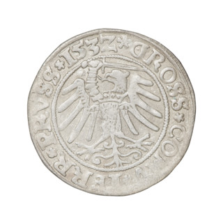 Prussian grosz, Sigismund I the Old (King of Poland; 1506–1548); silver coin (grosz), 1532; Torun,