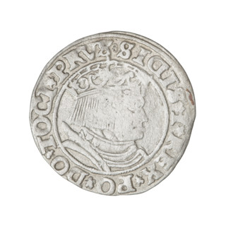 Prussian grosz, Sigismund I the Old (King of Poland; 1506–1548). Obverse: crowned male bust in