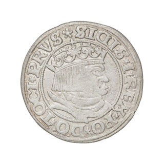 Prussian grosz, Sigismund I the Old (King of Poland; 1506–1548). Obverse: Crowned male bust in