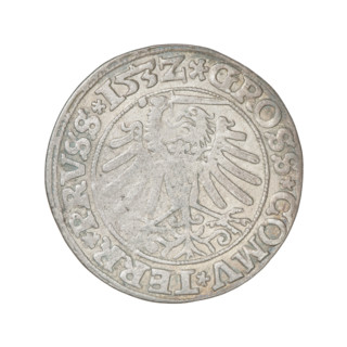 Prussian grosz, Sigismund I the Old (King of Poland; 1506–1548). Obverse: crowned male bust in