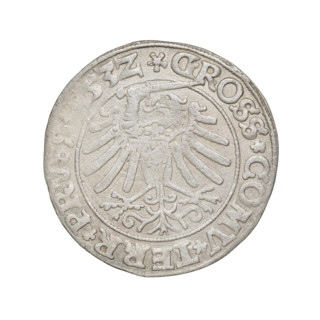 Prussian grosz, Sigismund I the Old (King of Poland; 1506–1548), 1532. Obverse: Crowned male bust