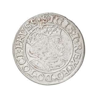 Prussian grosz, Sigismund I the Old (King of Poland; 1506–1548). Obverse: Crowned male bust in