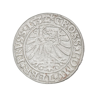 Prussian grosz, Sigismund I the Old (King of Poland; 1506–1548). Obverse: Crowned male bust in