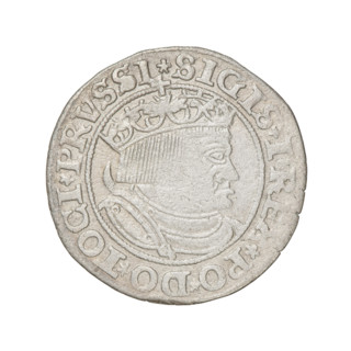 Prussian grosz, Sigismund I the Old (King of Poland; 1506–1548); obverse: crowned male bust in