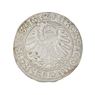 Prussian grosz, Sigismund I the Old (King of Poland; 1506–1548). Obverse: Crowned male bust in