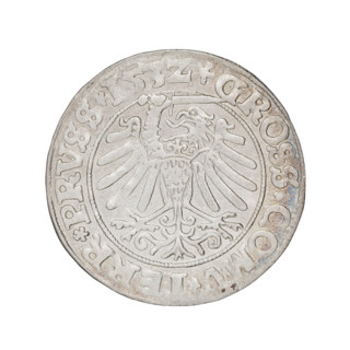 Prussian grosz, Sigismund I the Old (King of Poland; 1506–1548). Obverse: Crowned male bust in