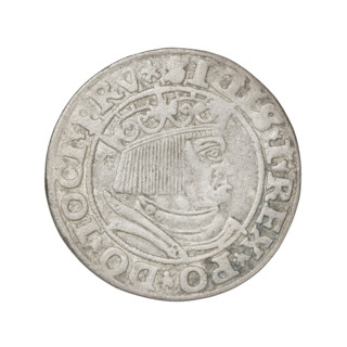 Prussian grosz, Sigismund I the Old (King of Poland; 1506–1548). Obverse: Crowned male bust in