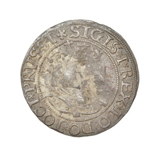Prussian grosz, Sigismund I the Old (King of Poland; 1506–1548). Obverse: Crowned male bust in