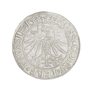 Prussian grosz, Sigismund I the Old (King of Poland; 1506–1548). Obverse: Crowned male bust in