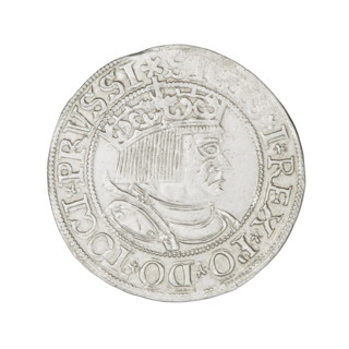 Prussian grosz, Sigismund I the Old (King of Poland; 1506–1548). Obverse: crowned male bust in