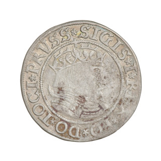 Prussian grosz, Sigismund I the Old (King of Poland; 1506–1548). Obverse: Crowned male bust in