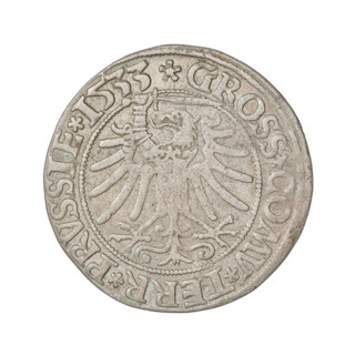 Prussian grosz, Sigismund I the Old (King of Poland; 1506–1548); 1533; silver coin (grosz).