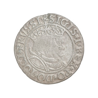 Prussian grosz, Sigismund I the Old (King of Poland; 1506–1548); obverse: crowned male bust in