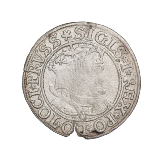 Prussian grosz, Sigismund I the Old (King of Poland; 1506–1548). Obverse: Crowned male bust in