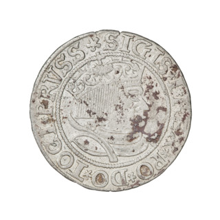 Prussian grosz, Sigismund I the Old (King of Poland; 1506–1548). Obverse: crowned male bust in
