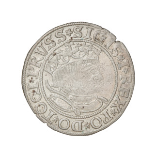 Prussian grosz, Sigismund I the Old (King of Poland; 1506–1548); obverse: crowned male bust in