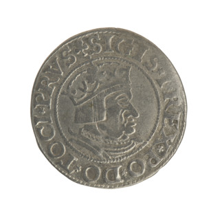 Gdansk grosz, Sigismund I the Old (King of Poland; 1506–1548). Polish coin, Jagiellon dynasty.