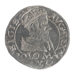 Lithuanian grosz on a Polish foot, Sigismund II Augustus (king of Poland; 1544–1572). Obv.: Crowned