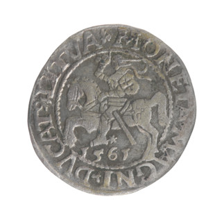 Lithuanian half-grosz, Sigismund II Augustus (King of Poland; 1544–1572). Obverse: Polish eagle; in