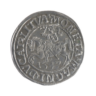 Lithuanian half-grosz, Sigismund II Augustus (King of Poland; 1544–1572). Obverse: Polish eagle; in