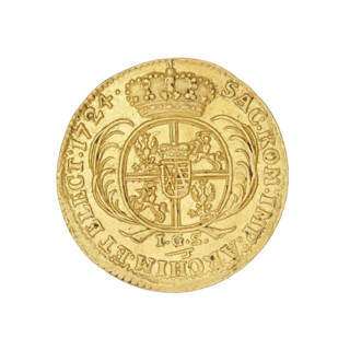 Saxon-Polish ducat, publisher Johann Georg Schomburg (fl. ca. 1737). Augustus II the Strong (King