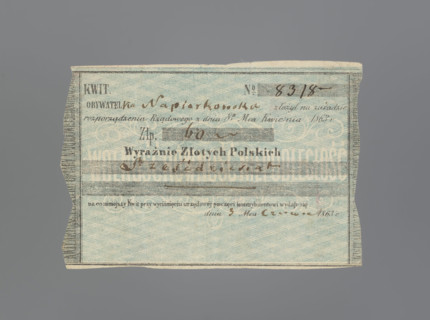 Personal receipt of the National Government, receipts, personal receipt, January Uprising