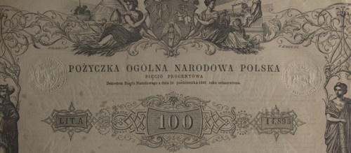 General National Loan Poland 5% bond, National Government, 1863. Securities for a five percent