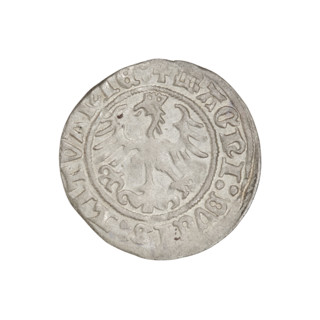 Lithuanian half-grosz of Sigismund I the Old (king of Poland, 1506–1548), R6 rarity. Obverse: Pogon