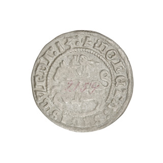 Lithuanian half-grosz, Sigismund I the Old (king of Poland; 1506–1548). R6 (rarity). Obverse: Pogon