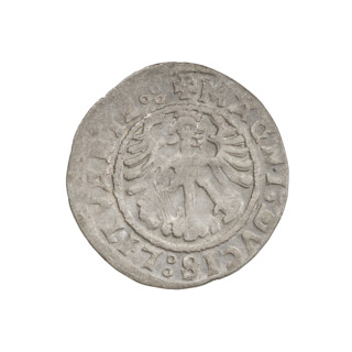 Lithuanian half-grosz, Sigismund I the Old (king of Poland; 1506–1548), R6 (rarity). Obverse: Pogon