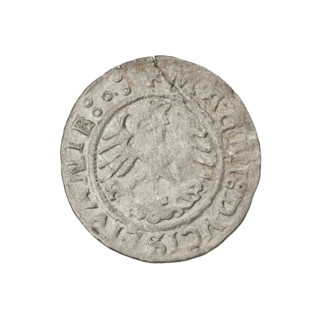 Lithuanian half-grosz, Sigismund I the Old (king of Poland; 1506–1548). Obverse: Pogon (Lithuanian