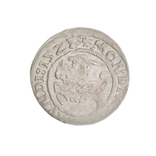 Lithuanian half-grosz, Sigismund I the Old (king of Poland; 1506–1548). R6 (rarity). Obverse: Pogon
