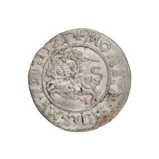 Lithuanian half-grosz, Sigismund I the Old (King of Poland; 1506–1548). Obverse: Pogon (Lithuanian